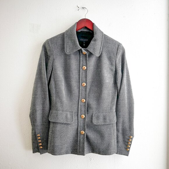 ESCADA Virgin Wool Herringbone Quiet Luxury Powersuit Blazer and Trousers SZ 34 - Picture 3 of 14